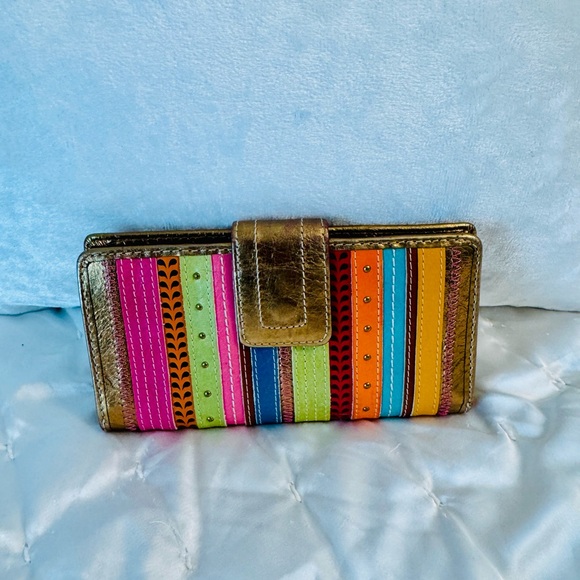 Fossil Multicolor Striped Leather Wallet with Metallic Gold Accents - Picture 1 of 9